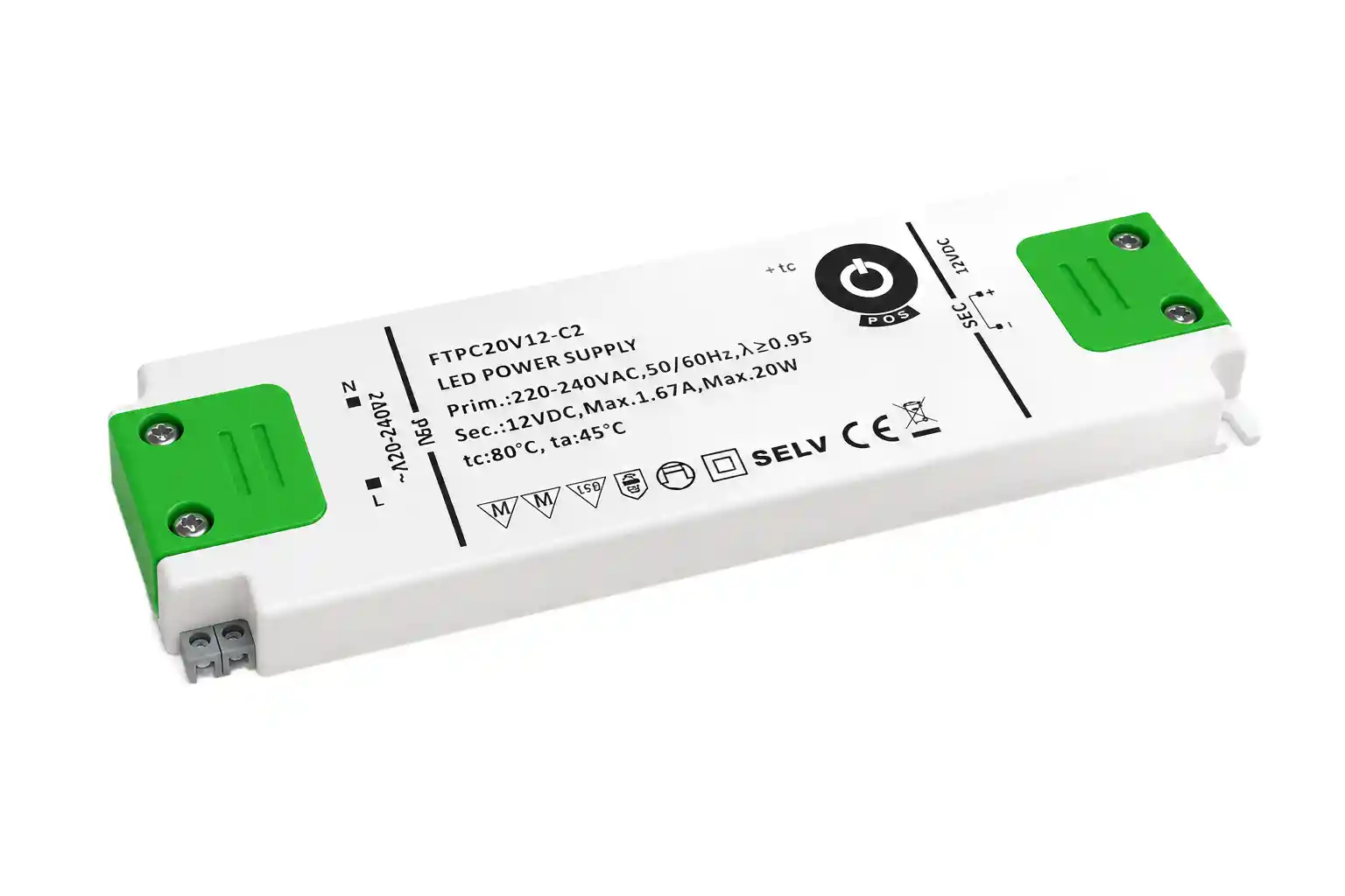 Nábytkový LED napájecí zdroj FTPC20V12-C2 12V 20W SLIM 154 x 50 x 14 mm s SELV systémem  pro montáž do nábytku a kuchyňských linek
